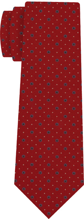 {[en]:Sky Blue, Burnt Orange & White on Red Macclesfield Print Silk Tie