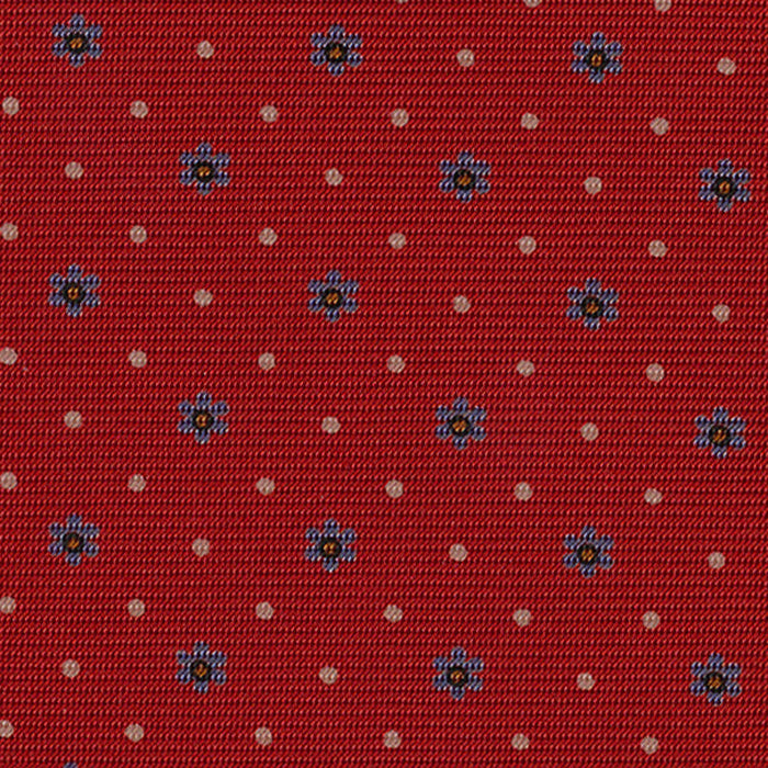 {[en]:Sky Blue, Burnt Orange & White on Red Macclesfield Print Silk Tie