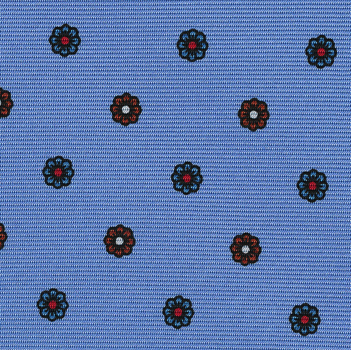 {[en]:Red, Light Blue & White on Sky Blue Macclesfield Print Silk Ties