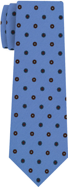 {[en]:Red, Light Blue & White on Sky Blue Macclesfield Print Silk Ties