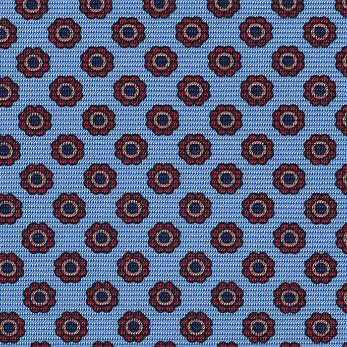 {[en]:Red, Royal Blue & Soft Pink on Sky Blue Macclesfield Print Silk Ties