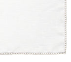 Belgian White Linen Pocket Squares with Brown/Silver Hand Sewn Decorative Flat Edges