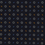 {[en]:Sky Blue, Burnt Orange & White on Midnight Blue Macclesfield Print Silk Tie