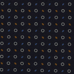 {[en]:Sky Blue, Burnt Orange & White on Midnight Blue Macclesfield Print Silk Tie