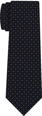 {[en]:Sky Blue, Burnt Orange & White on Midnight Blue Macclesfield Print Silk Tie