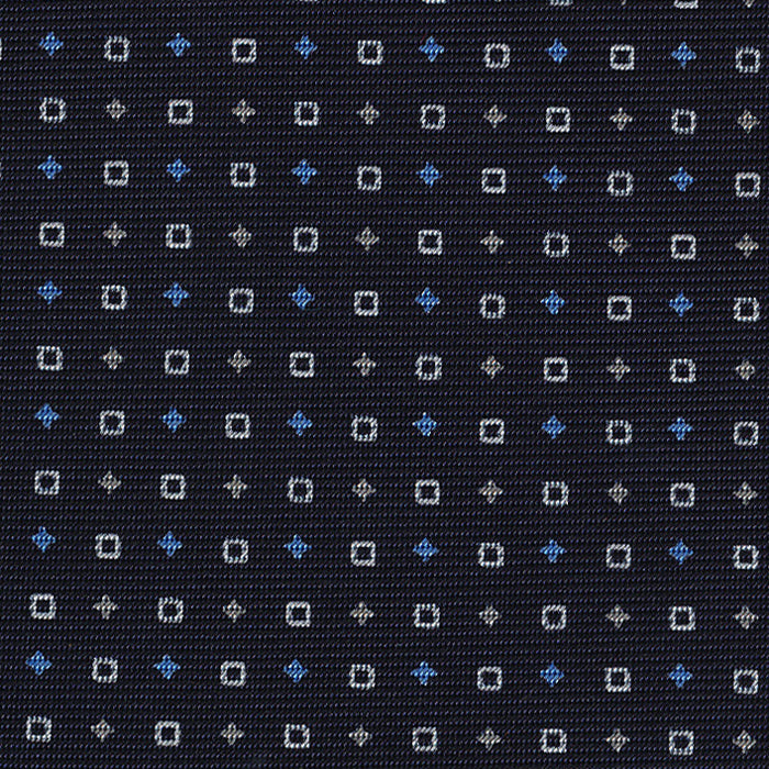 {[en]:Sky Blue & Off-White on Midnight Blue Macclesfield Print Silk Tie