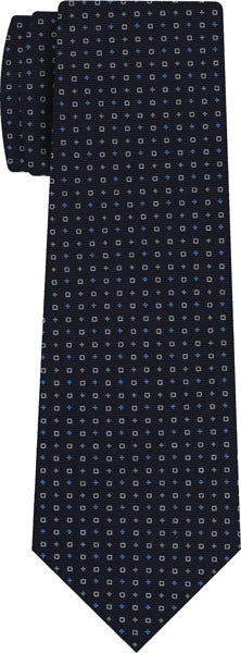 {[en]:Sky Blue & Off-White on Midnight Blue Macclesfield Print Silk Tie