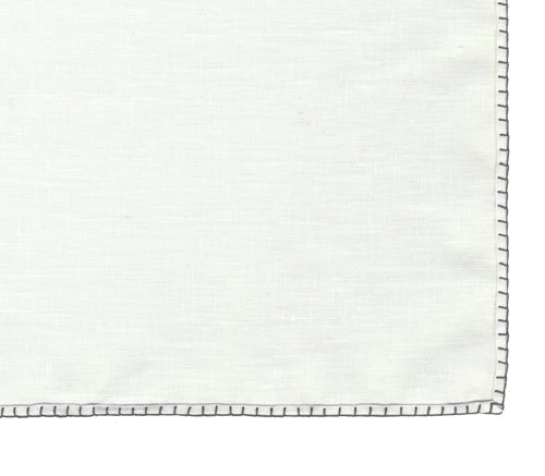 Belgian White Linen Pocket Squares with Silver Gray Hand Sewn Decorative Flat Edges