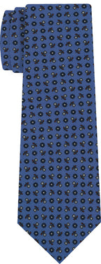 {[en]:Navy Blue, Burnt Orange & Off-White on Sky Blue Macclesfield Print Silk Tie