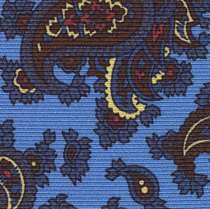 {[en]:Orange, Soft Gold, Dark Chocolate & Red on Sky Blue Macclesfield Print Silk Tie