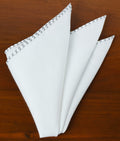 {[en]:Silver Gray X Pattern Belgian White Linen Pocket Square