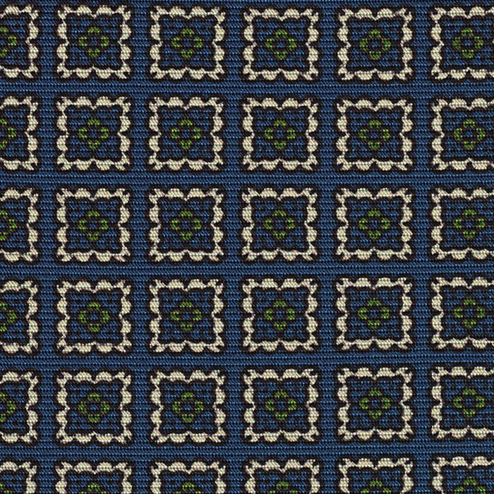 Off-White & Young Leaf Green on Dark Blue Macclesfield Print Silk Pocket Square #MCP-380