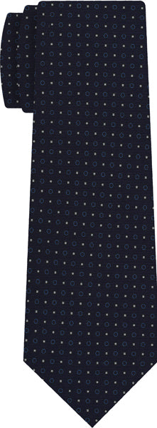 {[en]:Sky Blue & Off-White on Midnight Blue Macclesfield Print Silk Tie