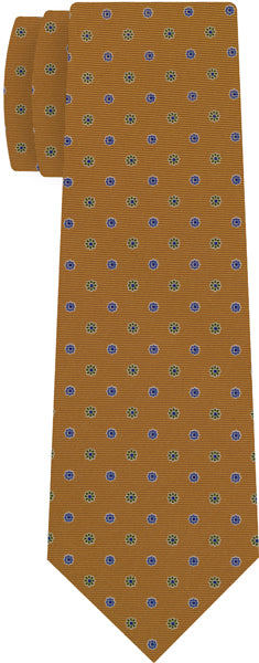 {[en]:Olive Green & Lavender on Dark Sienna Macclesfield Print Silk Tie