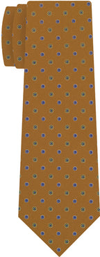 {[en]:Olive Green & Lavender on Dark Sienna Macclesfield Print Silk Tie