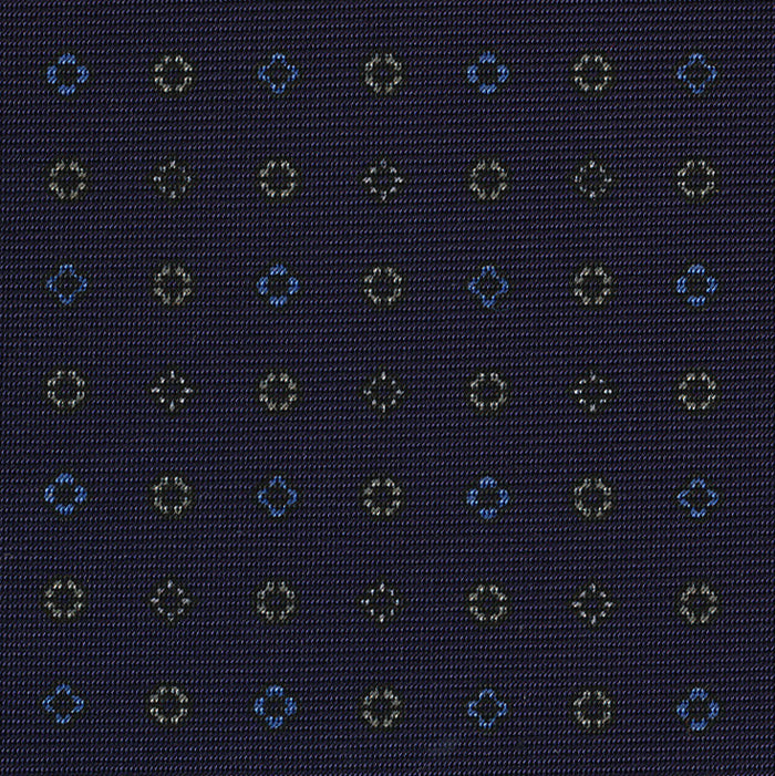 {[en]:Sky Blue & Off-White on Midnight Blue Macclesfield Print Silk Tie