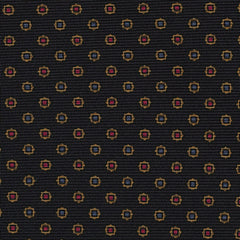 {[en]:Sky Blue, Gold & Red on Black Macclesfield Print Silk Pocket Square