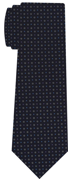 {[en]:Sky Blue, Off-White & Lavender on Midnight Blue Macclesfield Print Silk Tie