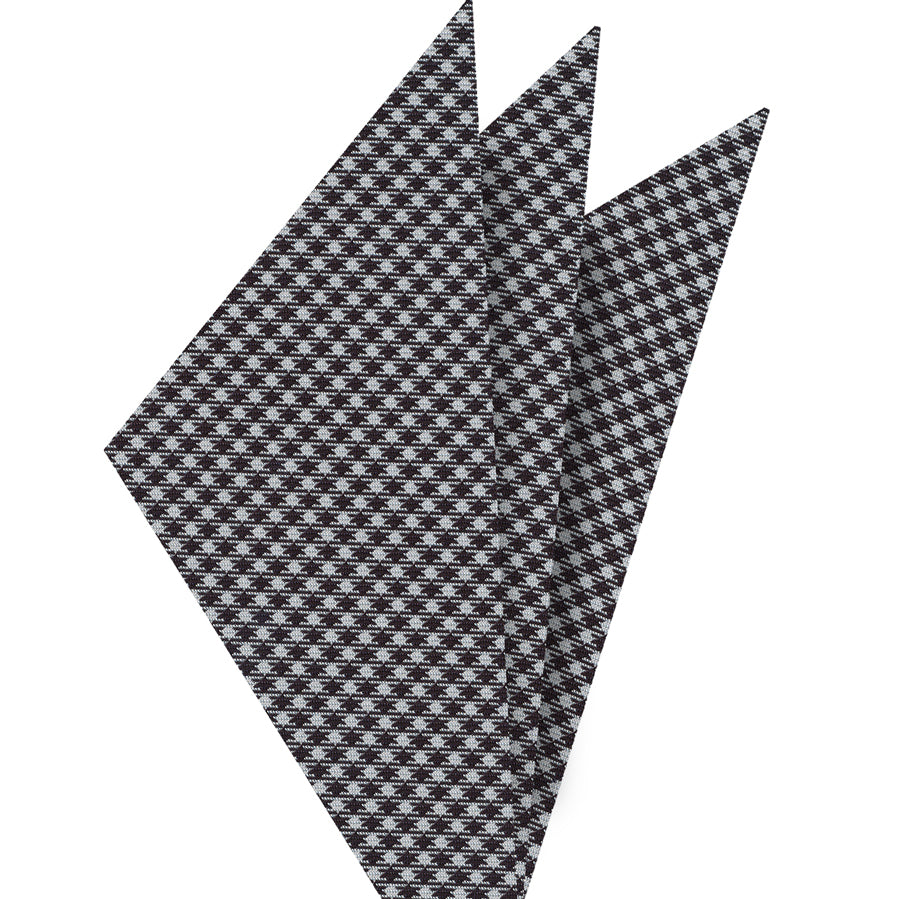 {[en]:Black & White Hounds Tooth Silk Pocket Square