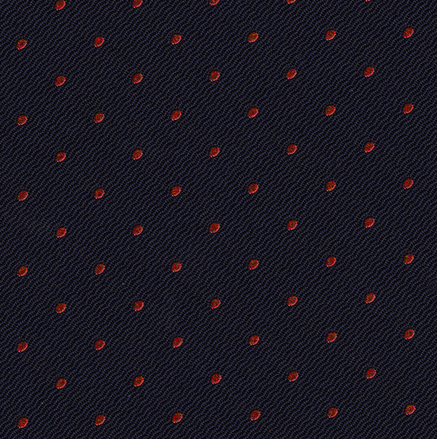 {[en]:Red Dots on Dark Navy Pin-Dot Silk Pocket Square
