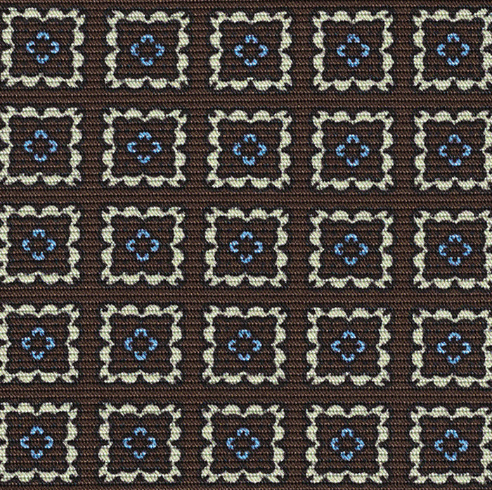 {[en]:Sky Blue & Off-White on Chocolate Macclesfield Print Silk Tie