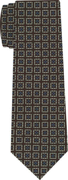 {[en]:Sky Blue & Off-White on Chocolate Macclesfield Print Silk Tie