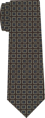 {[en]:Sky Blue & Off-White on Chocolate Macclesfield Print Silk Tie