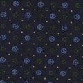 {[en]:Sky Blue, Off-White & Green on Midnight Blue Macclesfield Print Silk Pocket Square