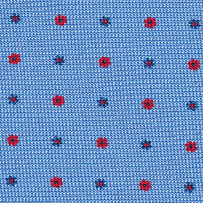 {[en]:Red & Royal Blue on Sky Blue Macclesfield Print Silk Pocket Square