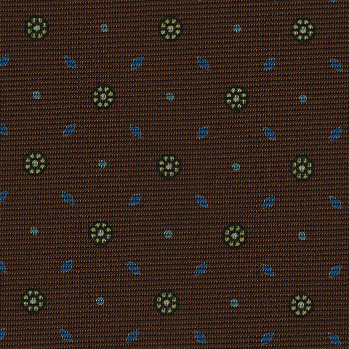 Sky Blue, Blue & Yellow on Chocolate Macclesfield Print Silk Pocket Square #MCP-415