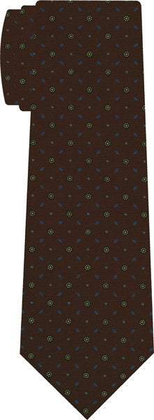 {[en]:Sky Blue, Blue & Yellow on Chocolate Macclesfield Print Silk Tie
