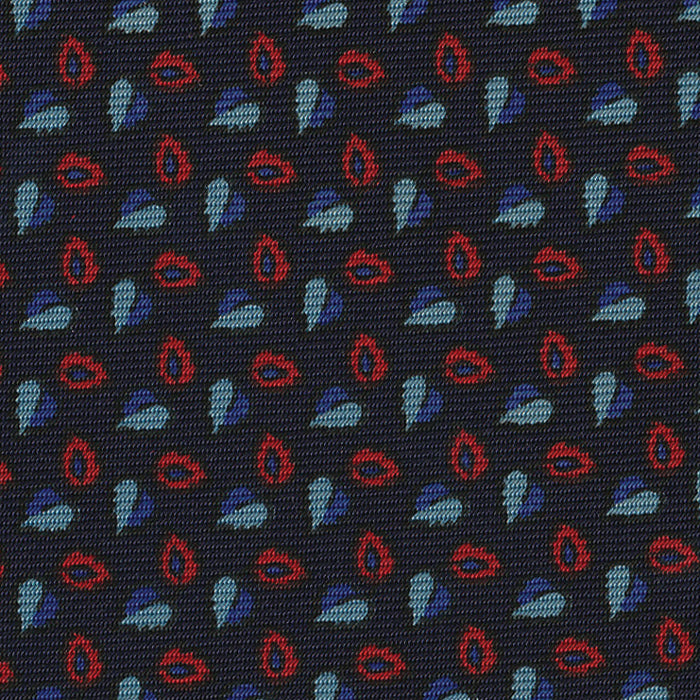 {[en]:Sky Blue, Blue & Red on Midnight Blue Macclesfield Print Silk Pocket Square