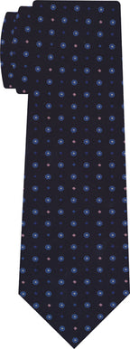 {[en]:Sky Blue, Blue, White & Soft Pink on Midnight Blue Macclesfield Print Silk Tie