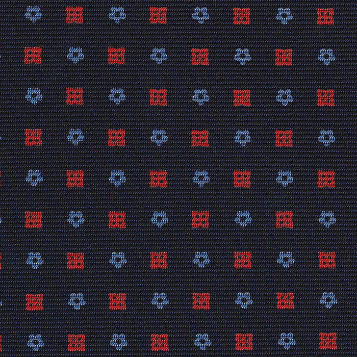 {[en]:Sky Blue & Red on Midnight Blue Macclesfield Print Silk Pocket Square