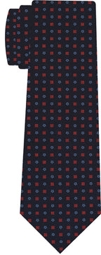 {[en]:Sky Blue & Red on Midnight Blue Macclesfield Print Silk Tie