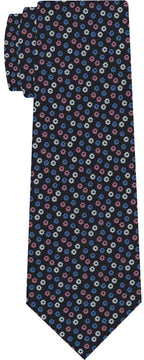 {[en]:Sky Blue, Blue, Pink & White on Midnight Blue Macclesfield Print Silk Tie