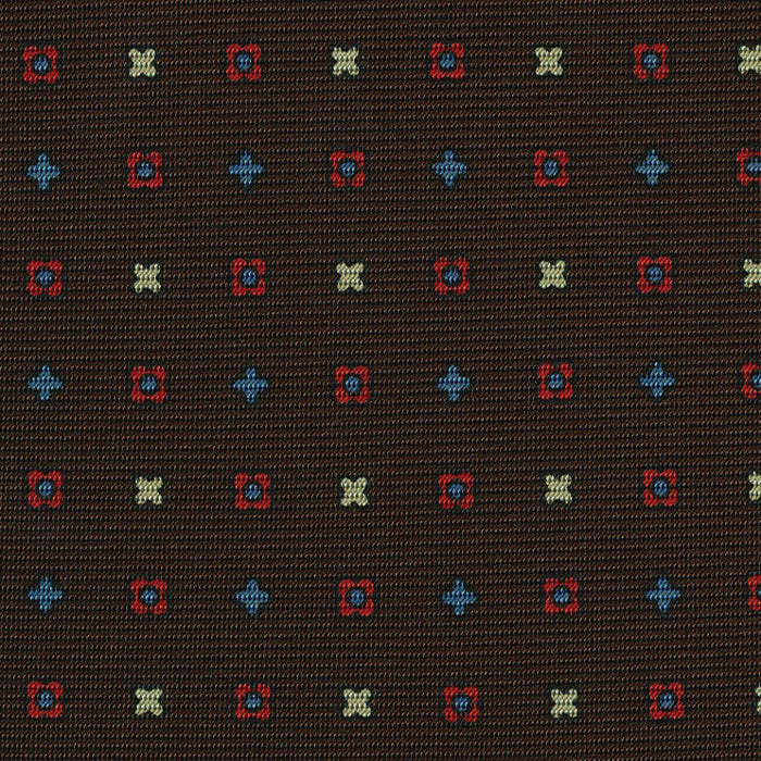 {[en]:Sky Blue, Red & Off-White on Chocolate Macclesfield Print Silk Pocket Square