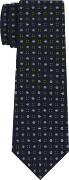 {[en]:White & Green on Midnight Blue Macclesfield Print Pattern Silk Tie