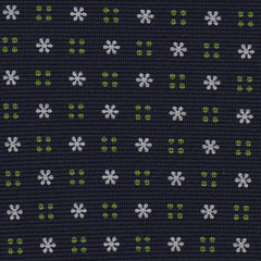 White & Green on Midnight Blue Macclesfield Print Pattern Silk
