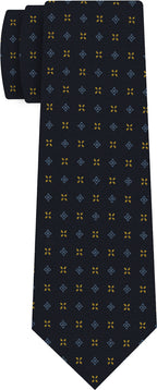 {[en]:Sky Blue & Yellow Gold on Midnight Blue Macclesfield Print Pattern Silk Tie