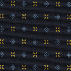 {[en]:Sky Blue & Yellow Gold on Midnight Blue Macclesfield Print Pattern Silk Tie