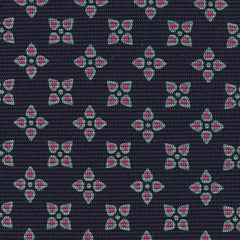 Pink & Light Green on Midnight Blue Macclesfield Print Pattern Silk