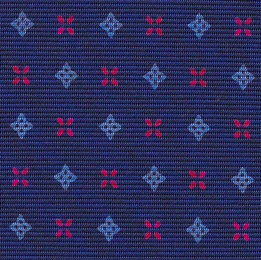 Powder Blue & Fuchsia on Navy Blue Macclesfield Print Pattern Silk