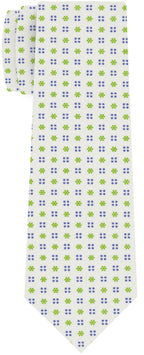 {[en]:Lime Green & Purple Blue on White Macclesfield Print Pattern Silk Tie