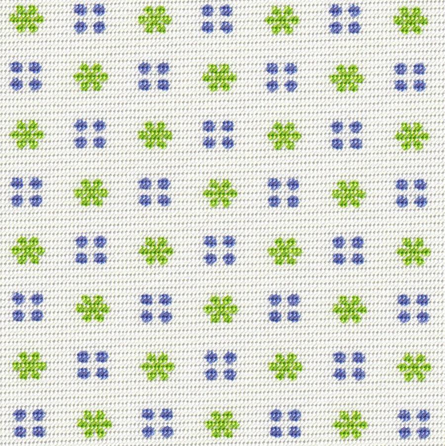 {[en]:Lime Green & Purple Blue on White Macclesfield Print Pattern Silk Tie