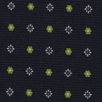 {[en]:Sky Blue, White & Lime Green onMidnight Blue Macclesfield Print Pattern Silk Tie