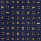 {[en]:Yellow Corn & Burnt Orange on Dark Navy Blue Macclesfield Print Pattern Silk Tie