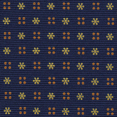 {[en]:Yellow Corn & Burnt Orange on Dark Navy Blue Macclesfield Print Pattern Silk Tie