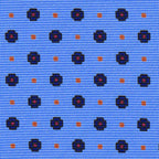 {[en]:Midnight Blue, Red & Burnt Orange on Sky Blue Macclesfield Print Pattern Silk Tie