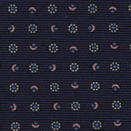 {[en]:Sky Blue, Off-White & Light Pink on Midnight Blue Macclesfield Print Pattern Silk Tie